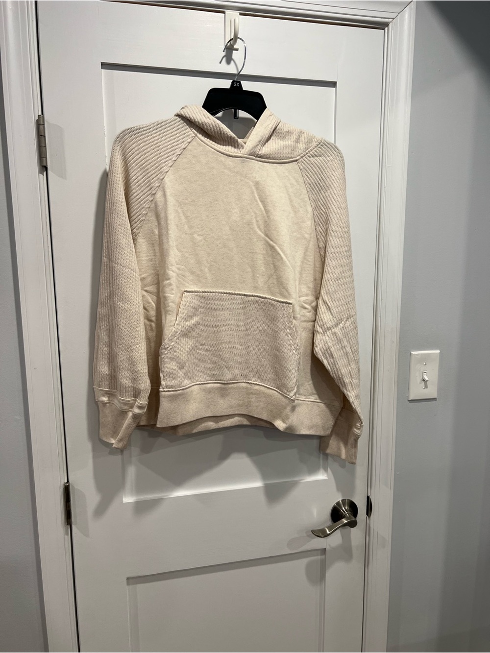aerie Cream Ribbed-Sleeve Hoodie